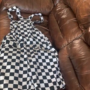 Men’s Black and White Checkerboard Overall Short